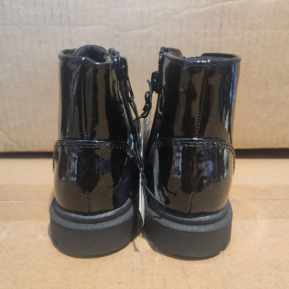 Cat & Jack Toddler Girls Black Glitter Patent Combat Boots Heart Zipper Size 7